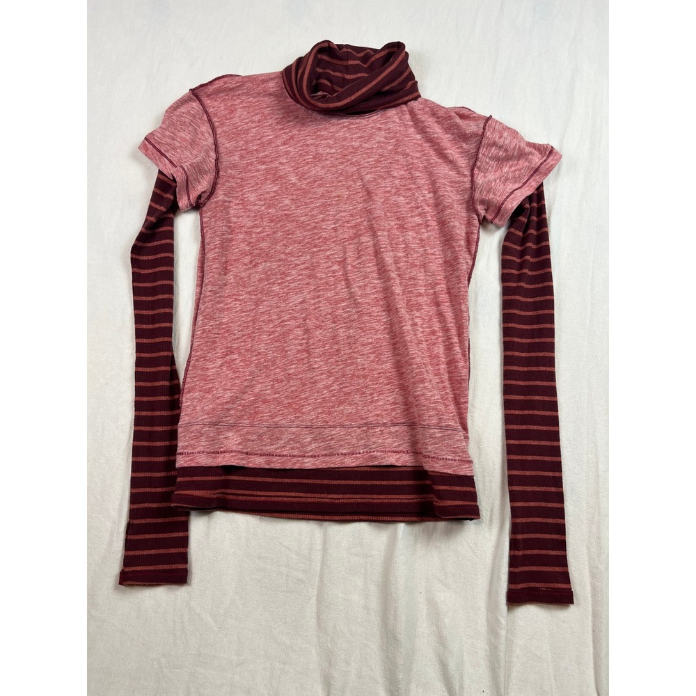 We The Free‎ Free People Layered Look Striped Turtleneck Top Red Heather Small - Picture 3 of 7